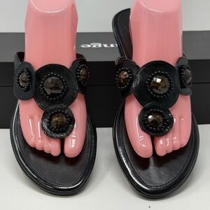 Etienne Aigner Black Low Wedge Sandals  Decorative Stones, Size 9.5 M